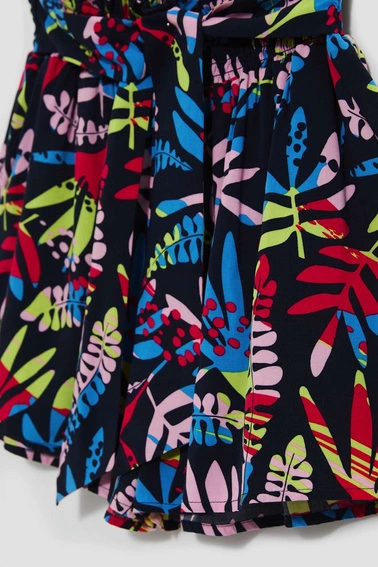 Szorty z nadrukiem i wiązaniem w pasie granatowe