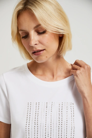 Bluzka z okrągłym dekoltem i aplikacją biała