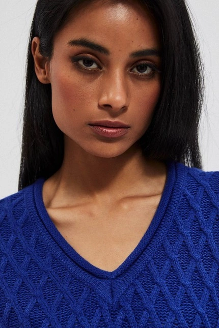 Sweter z ozdobnym splotem lazurowy