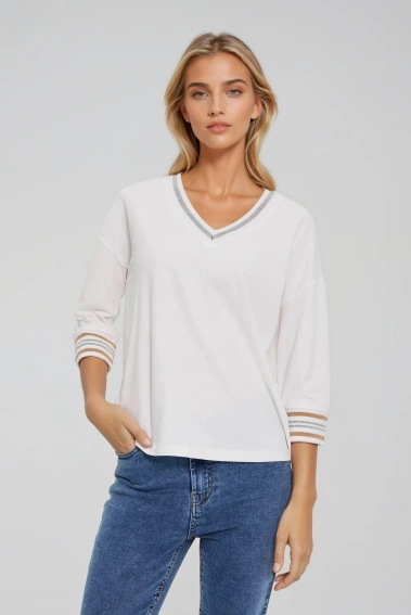 Bawełniana bluza z dekoltem w serek biała