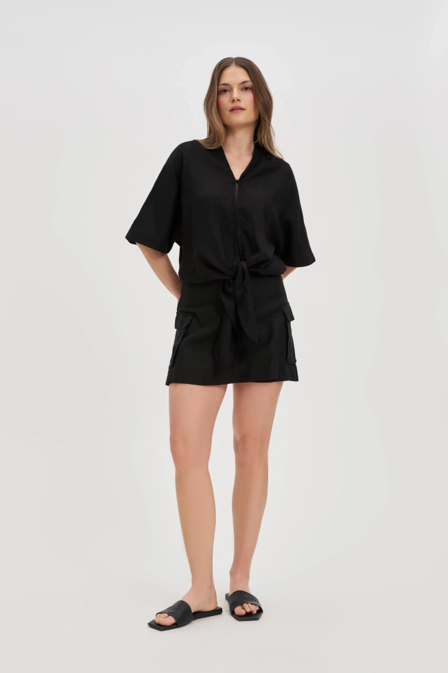 Lniany komplet czarny