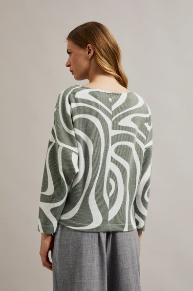 Bluza z geometrycznym wzorem i długimi rękawami oliwkowa