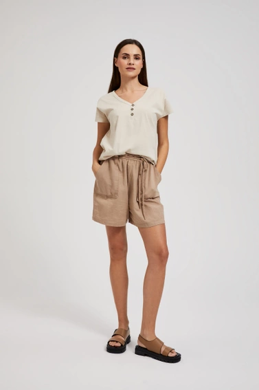 Bluzka z guzikami na dekolcie beżowa