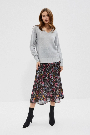 Sweter z dekoltem na plecach srebrny