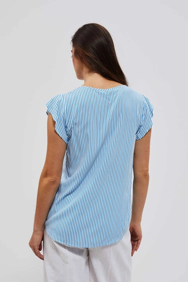 Luźna koszula z krótkim rękawem biało niebieska