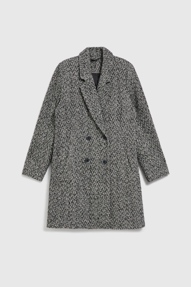Płaszcz w delikatną jodełkę czarny