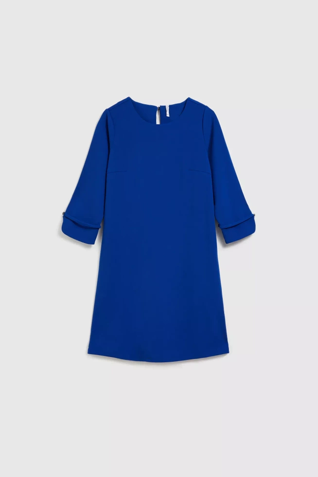 Trapezowa sukienka z rękawami 3/4 niebieska
