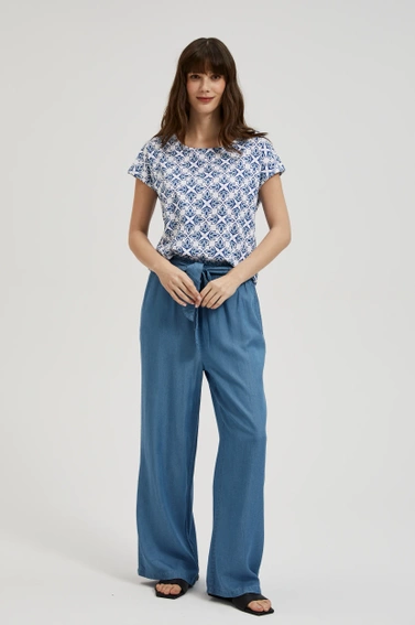 Wzorzysta bluzka z krótkimi rękawami biała