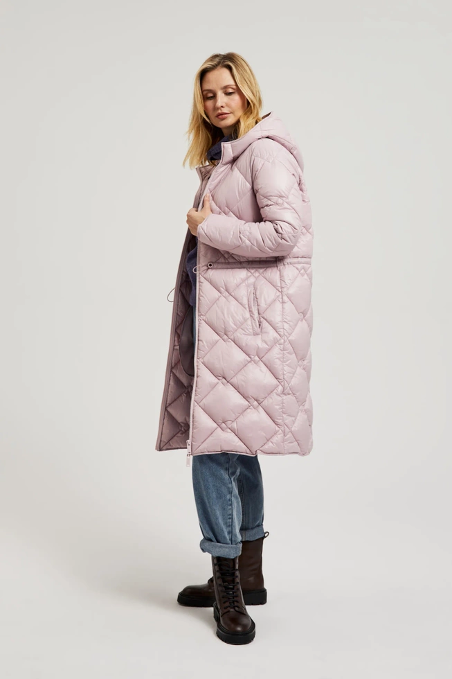 Pikowana kurtka ze ściągaczem różowa