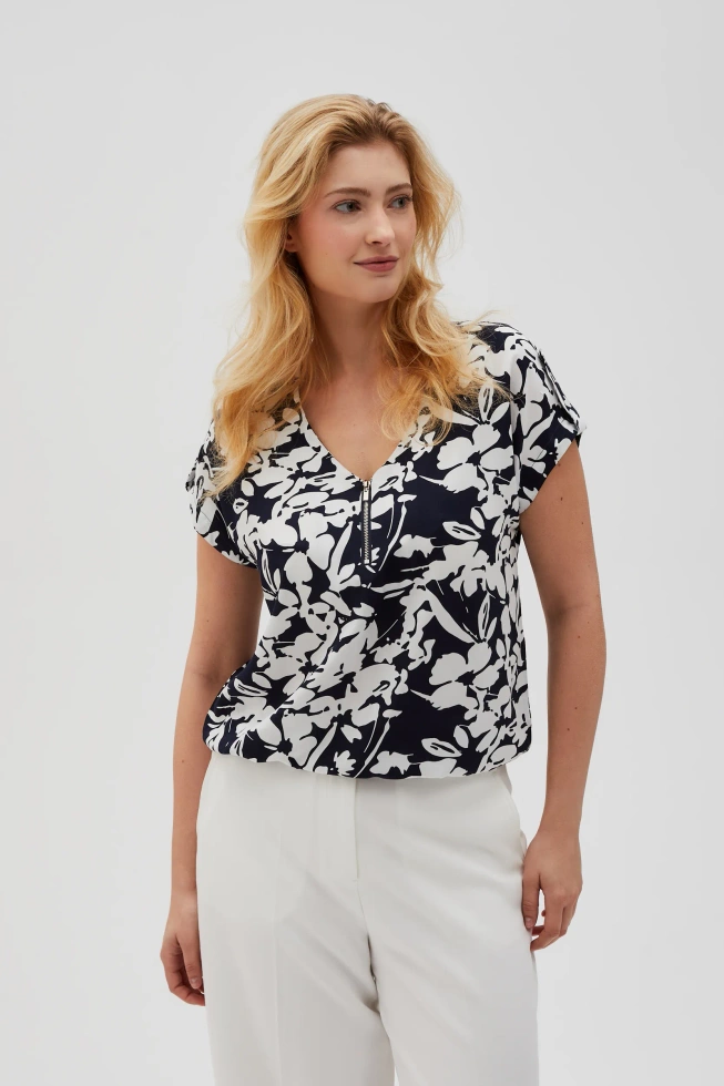 Wiskozowa koszula z zamkiem granatowa