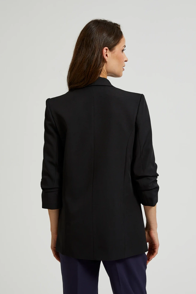 Gładka marynarka z marszczonymi rękawami 3/4 czarna