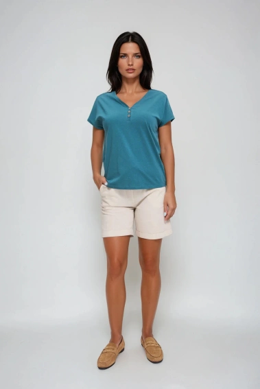 Bawełniana bluzka z guzikami zielona