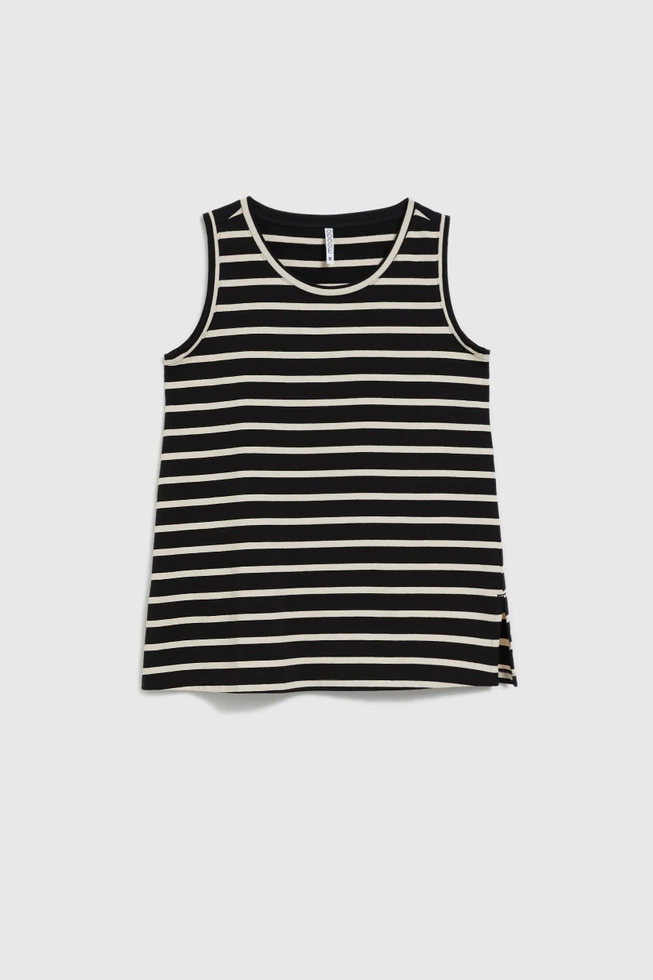 Top w paski czarno-beżowy