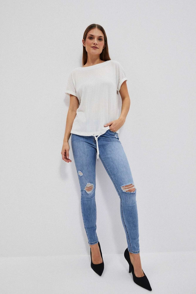 Bluzka ze strukturalnej tkaniny perłowa