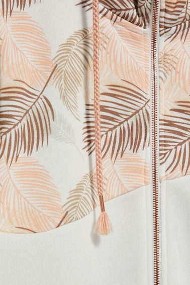 Bluza z kapturem i nadrukiem liści perłowa