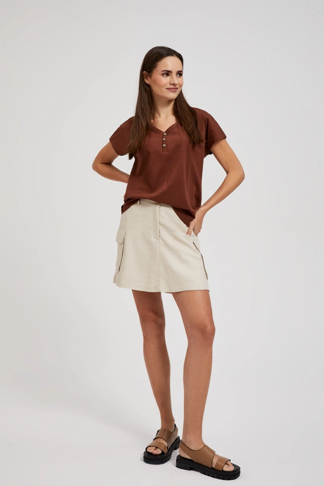 Bluzka z guzikami na dekolcie brązowa