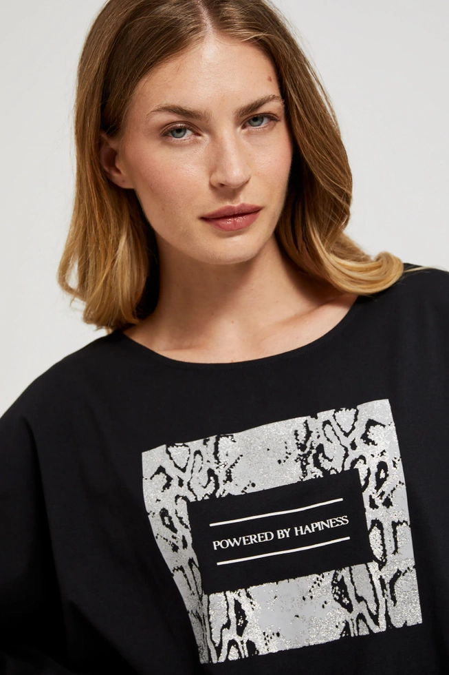 Bluzka z printem w kolorze srebrnym czarna