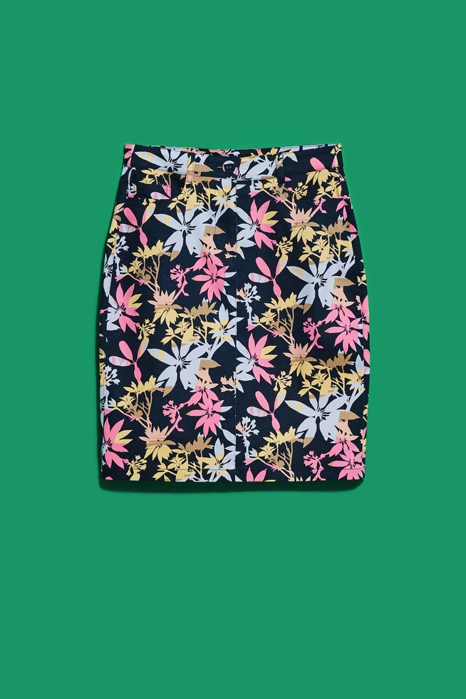 Spódnica z roślinnym printem ciemnbrązowa