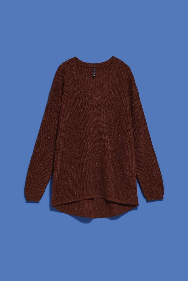 Sweter z metaliczną nitką kasztanowy