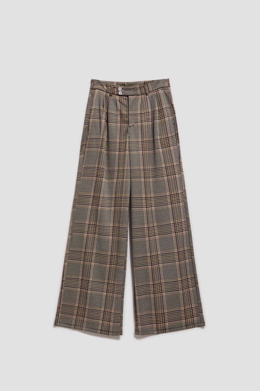 Spodnie w kratę z szerokimi nogawkami