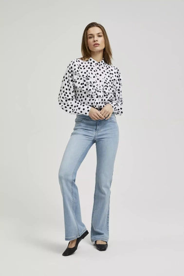 Koszula z falbaną i długimi rękawami ze wzorem kropek czarno-biała