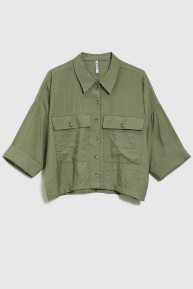 Krótka koszula z wiskozy oliwkowa