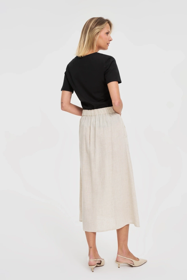 Lniana spódnica midi beżowa