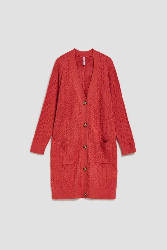 Długi kardigan malinowy