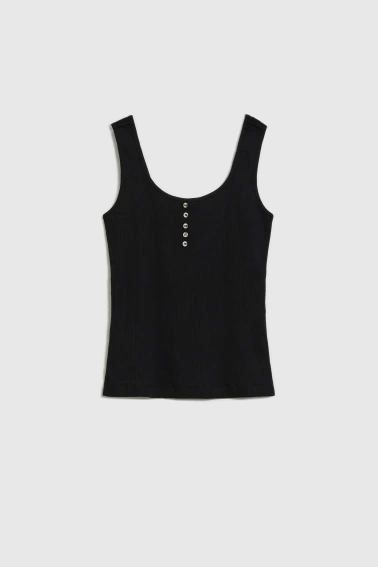 Prążkowany top z guzikami czarny