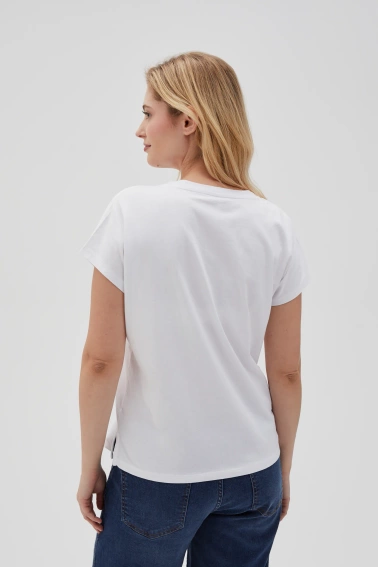 Bawełniny t-shirt z dekoltem w serek biały