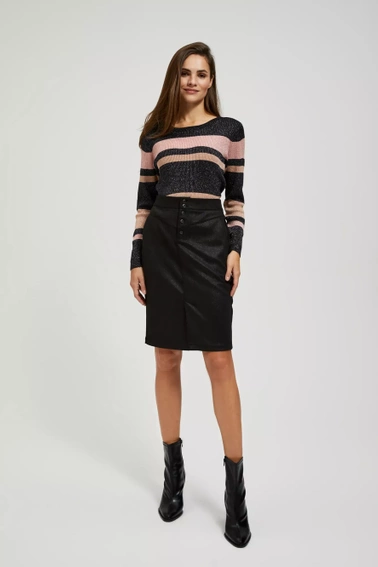 Sweter w paski z metaliczną nitką i okrągłym dekoltem czarny