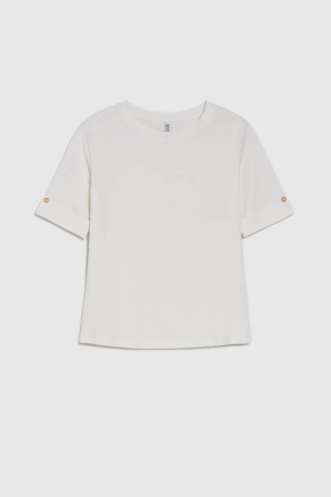 Gładki t-shirt z podwijanymi rękawami biały