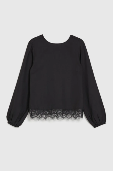 Koszula z koronką i bufiastymi rękawami czarna