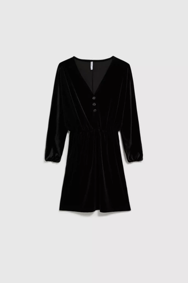 Welurowa sukienka z ozdobnymi guzikami