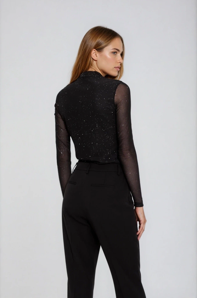 Bluzka z przezroczystymi rękawami czarna