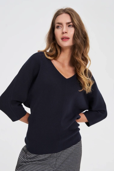 Sweter z rękawami 3/4 granatowy