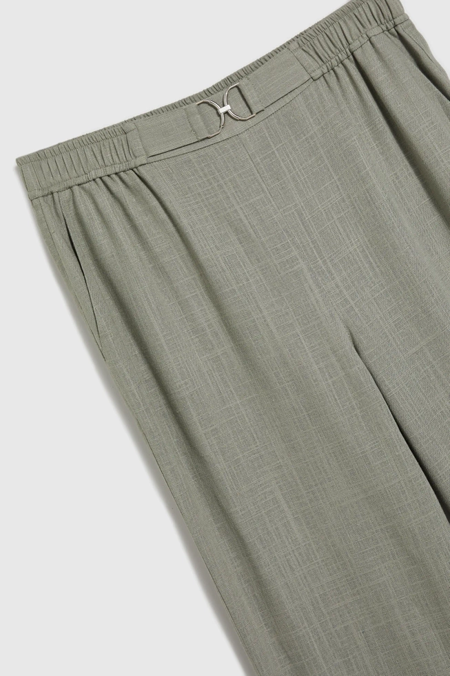 Wiskozowo-lniane spodnie oliwkowe