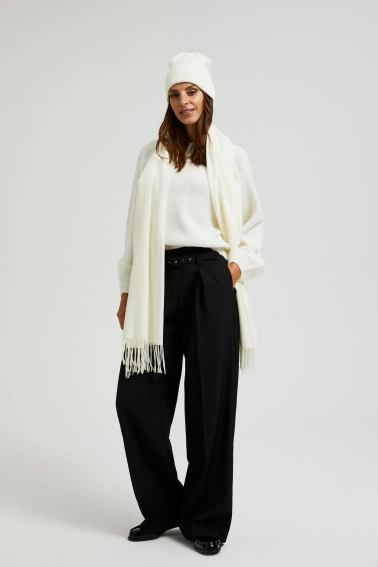 Gładki szalik z frędzlami ecru
