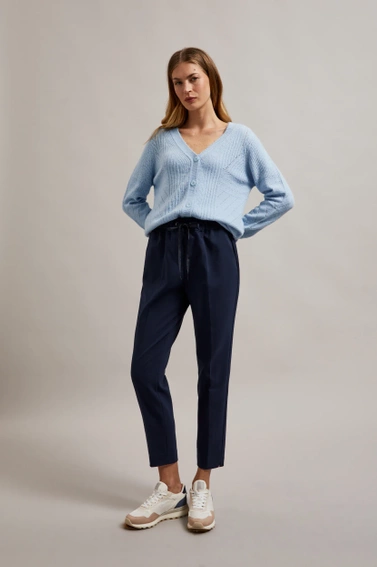 Spodnie z prostą nogawką i wiązaniem w pasie granatowe