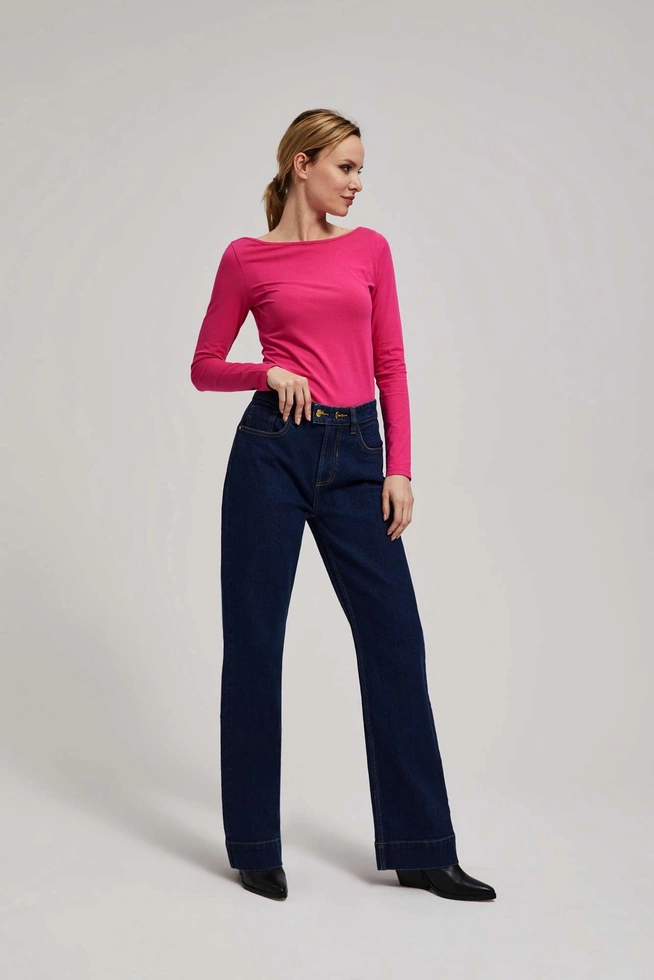 Jeansy wide leg ze średnim stanem granatowe