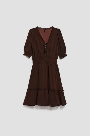 Sukienka z falbaną ciemnobrązowa