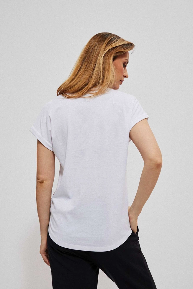 Bawełniana bluzka z błyszczącym nadrukiem biała