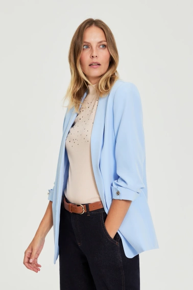 Marynarka z marszczonymi rękawami błękitna 