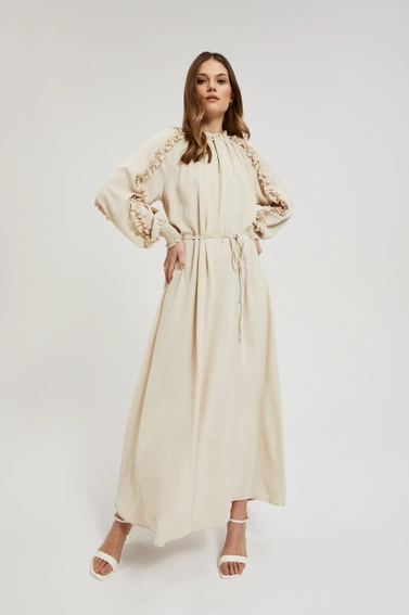 Sukienka maxi z falbankami beżowa