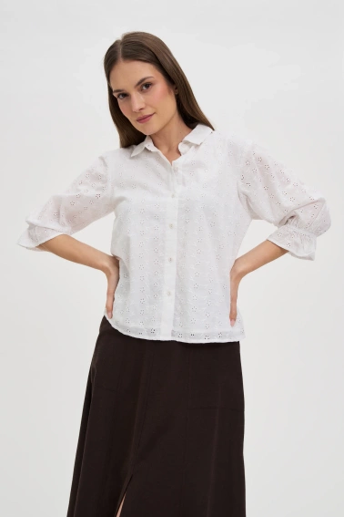 Bawełniana koszula z bufiastymi rękawami biała