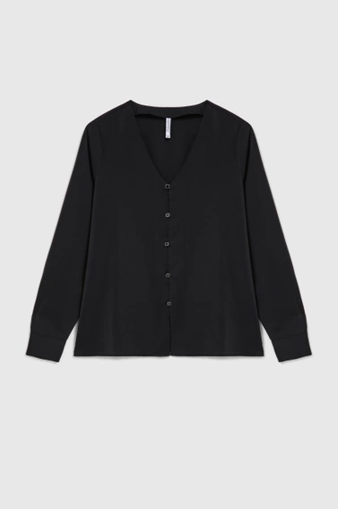 Gładka koszula z ozdobnymi guzikami czarna