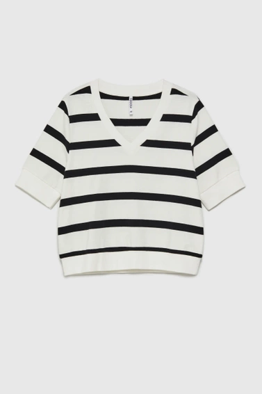 Bluza w paski z krótkimi rękawami czarno-biała