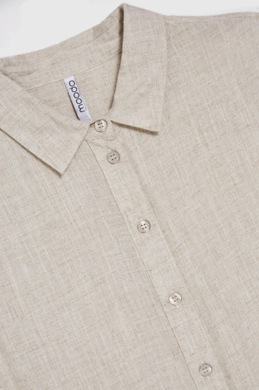 Koszula z bawełny i lnu beżowa 
