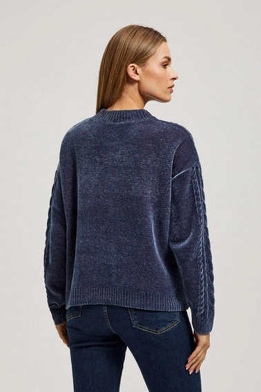 Sweter z ozdobnym splotem granatowy