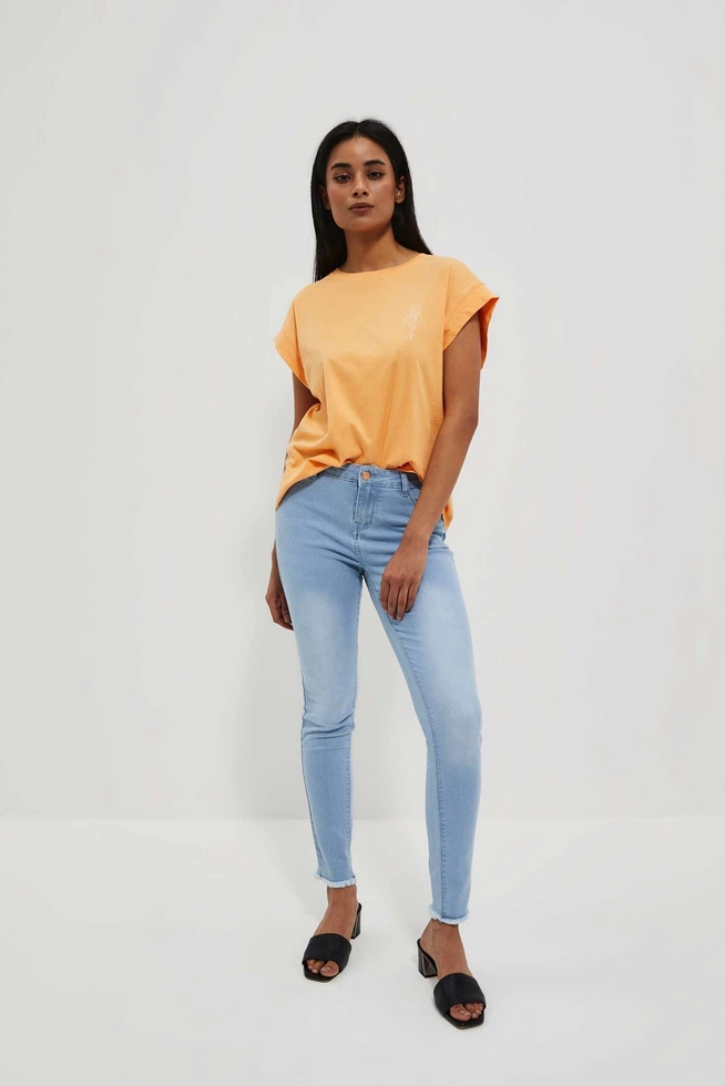 T-shirt z nadrukiem i krótkimi rękawami brzoskwiniowy